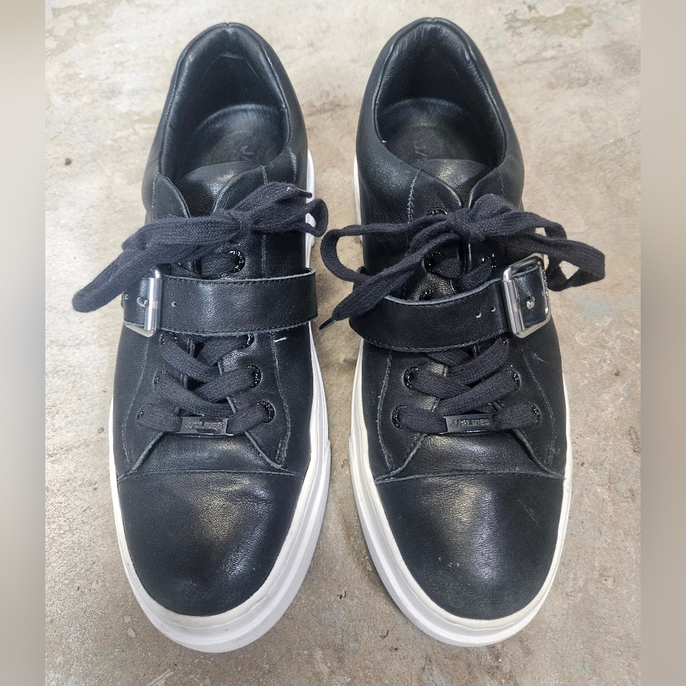 J Slides NYC Black Leather Athletic Shoes